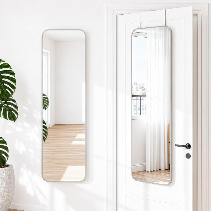 NARCISSUS Over the Door Full Length Mirror 47x14 Inch, Wall Mounted Dressing Mirror, Door Hanging Full Body Mirror HD Reflection Glass for Bedroom, Aluminum Alloy Frame Silver by NARCISSUSMIRROR