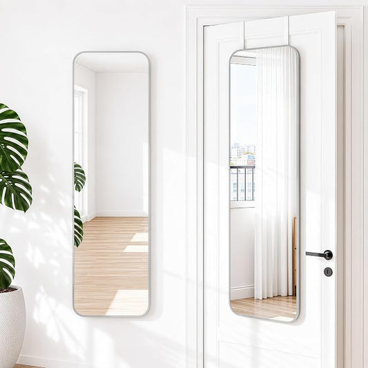 NARCISSUS Over the Door Full Length Mirror 47x14 Inch, Wall Mounted Dressing Mirror, Door Hanging Full Body Mirror HD Reflection Glass for Bedroom, Aluminum Alloy Frame Silver by NARCISSUSMIRROR