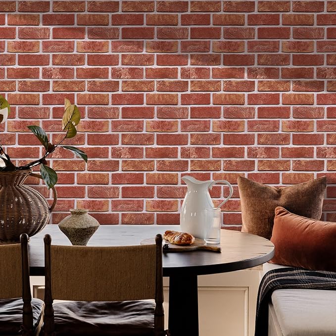 3D Peel and Stick Faux Brick Wall Panels 11.8" x 11.8" 10-Pack | Red, Small Brick-Look Textured Sticker, Thin Lightweight PVC Self Adhesive Wall Tiles for Interior Decor, Cover 9.7 sq ft - Image 2