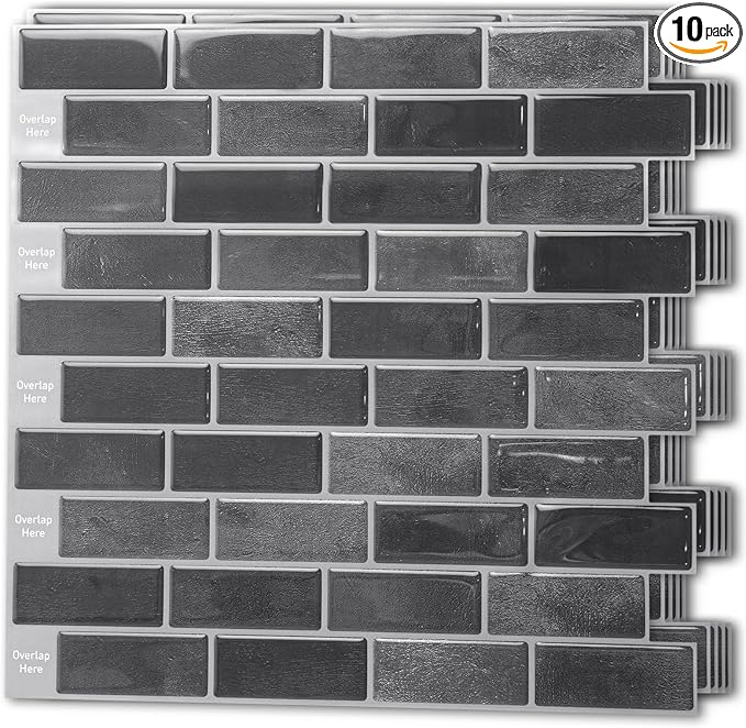 Art3d 10-Pack Marble Peel and Stick Backsplash, 12 x 12 in, Smoky Black | Strong Adhesion, Lightweight, Cuttable, Waterproof, Fadeless, Crack Resistant, for Kitchen, Bedroom, Ideal for Recently Moved by Art3d