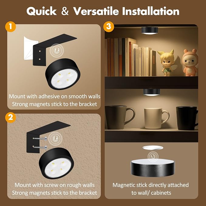 Picture Lights for Wall, Wireless Poster Lights Battery Operated, Black | LED Magnetic Painting Light with Remote Dimmable, Timer＆3 Lighting Modes, Art Display Puck Light for Frame Portrait, 3 Pack - Image 8