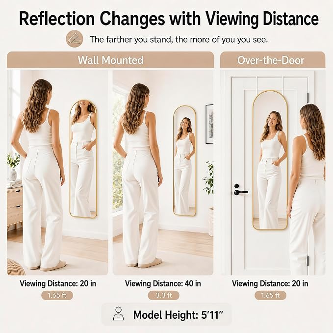 SCWF-GZ 47x14 Full Length Mirror Over the Door Hang or Wall Mounted Gold - Image 4