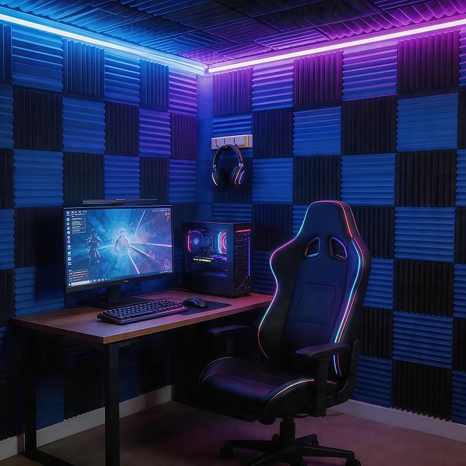 96 Pack Blue/black Absorb the echo Acoustic Foam Panel Wedge Studio Soundproofing Wall Tiles 12" X 12" X 1"(Accompanied By Double-Sided Adhesive Tape) - Image 4