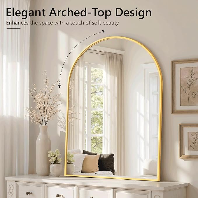 Arched Bathroom Mirror for Wall, 38" x 26" Metal Frame Vanity Mirror, Gold - Image 5