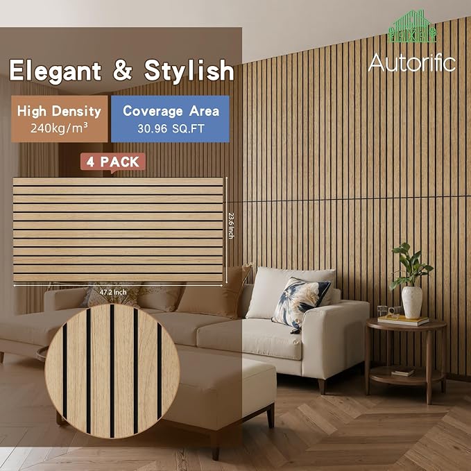 Acoustic Panels, 4 Pack 47.2”x23.6” Sound Proof Panels, Teak | Simulated Wood Grain Finish Acoustic Wall Panels,Decorative PVC Wood Acoustic Wall Panels, for Office,Home,Theater,Studio - Image 3