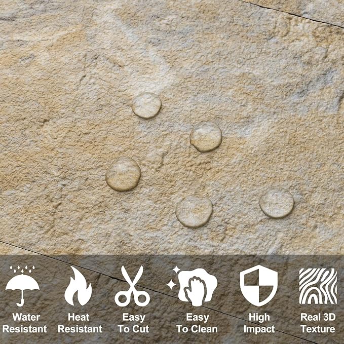 AULIGET 100-Piece Peel and Stick Backsplash Wall Tiles, 3" x 6" PVC Sandstone Faux Stick on Tiles for Backsplash Kitchen, Bathroom, Laundry Room, Camper, Fireplace - Image 3