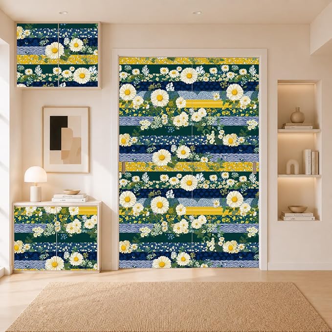 Striped and Multicolored Flowers Removable Self-Adhesive Wallpaper for Bedroom & Living Room Decor 17.7×236 Inch,Waterproof Wall Covering for Accent Walls, Apartment, Nursery - Image 8