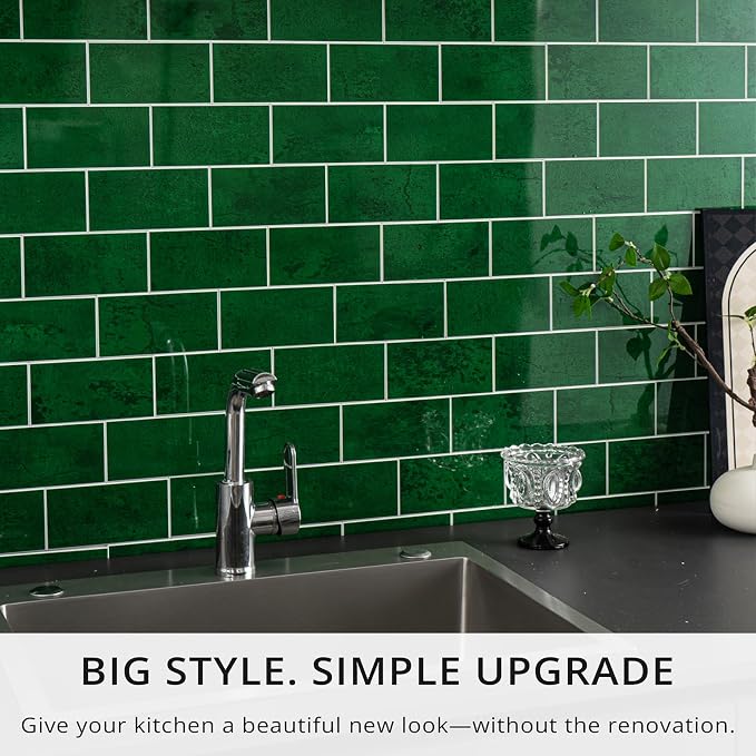 StyloVue 100 Pieces Peel and Stick Backsplash for Kitchen, 3" x 6" PVC Subway Tile, 2026 Upgraded Emerald Green Stone, Stick on Wall Tile for Kitchen, Bathroom, Fireplace, RV - Image 9