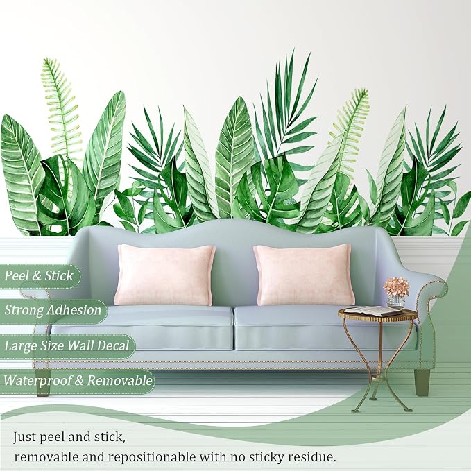 Hanging Plants Leaves Wall Decals Peel and Stick, Large Floral Flowers Wall Stickers, Removable Vine Home Decor Art for Bedroom Living Room Classroom Office - Image 3