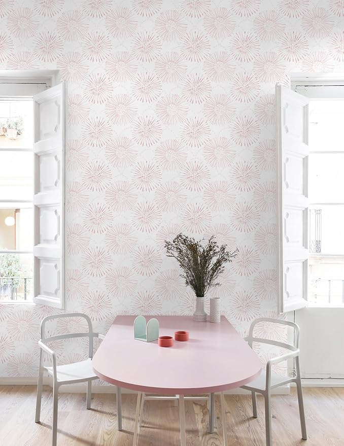 Peel and Stick Wallpaper Geometric Boho Wall Paper White Pink Fireworks Contact Paper 17.3"×78.7" Self-Adhesive Round Wallpaper for Bedroom Waterproof Removable Shelf Liner Decal Vinyl Roll - Image 5