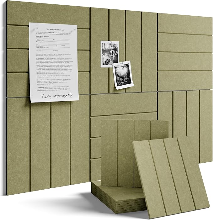 Fluxynara 36" x 24" Large Felt Bulletin Board, Olive Green | 6 Pack Cork Board Alternative with 30 Safe Adhesive Tabs, Felt Pin Boards for Wall Decor, Home, Office, Classroom, Dorm by FLUXYNARA