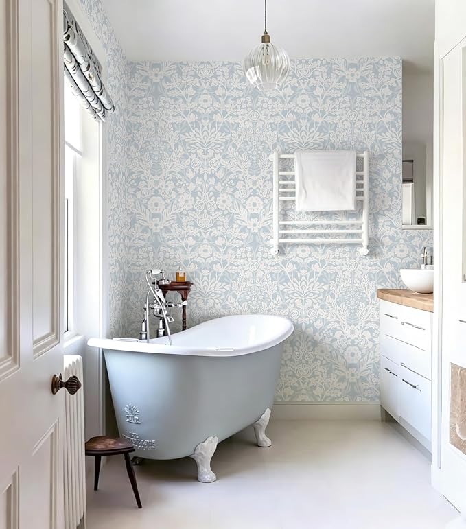 Toduso Blue Peel and Stick Wallpaper Floral Boho Wallpaper Modern Waterproof Contact Paper Removable Self Adhesive Wall Paper for Bedroom Bathroom Kitchen Cabinet Decor Vinyl Roll 17.3" x 393.7" - Image 9