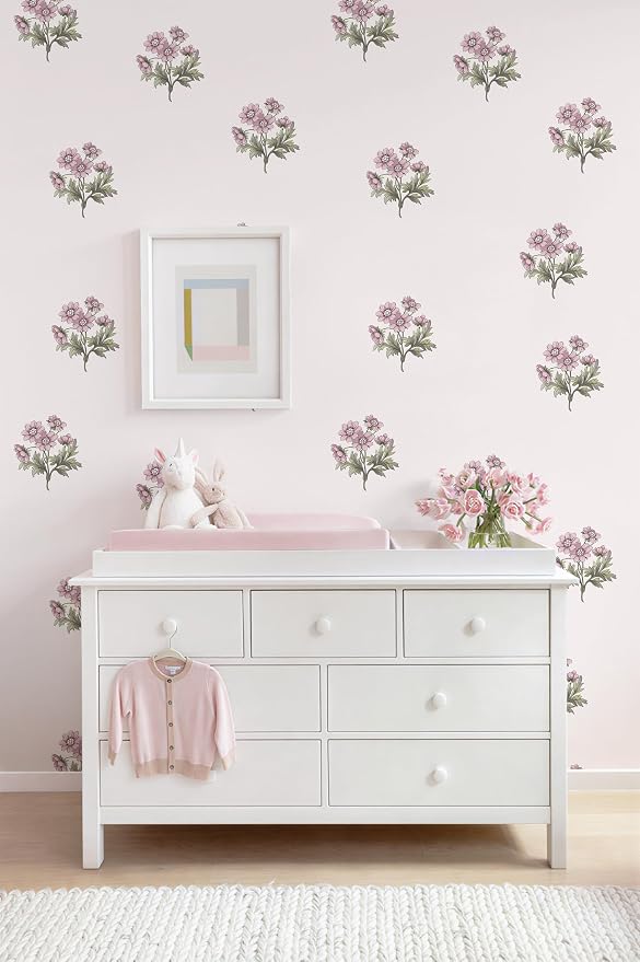 Toduso Peel and Stick Wallpaper Pink Floral Wall Paper Vintage Contact Paper for Girls Bedroom Flower Self-Adhesive Waterproof Wallpaper for Bathroom Farmhouse Cabinets 17.3''x196.8'' - Image 3