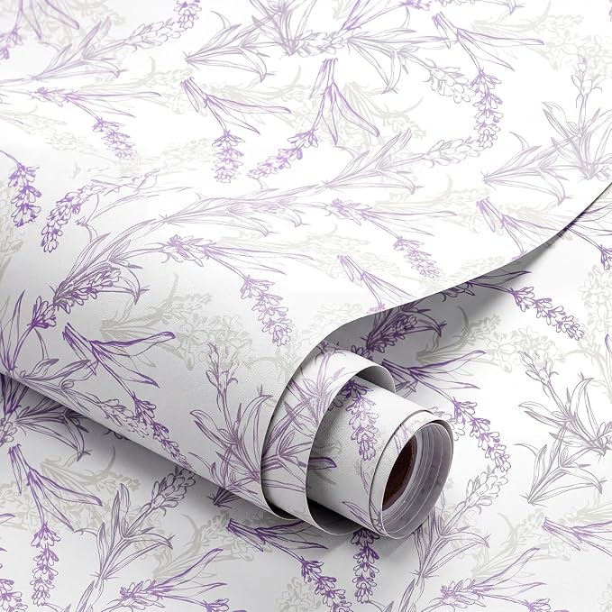 Drydiet Lavender Wallpaper Peel and Stick Contact Paper 15.8 x 118.1 | Self Adhesive, Purple Floral Design, Easy Apply Remove, for Drawer Liners Home Locker Dorm Classroom Living Room Decor by Drydiet