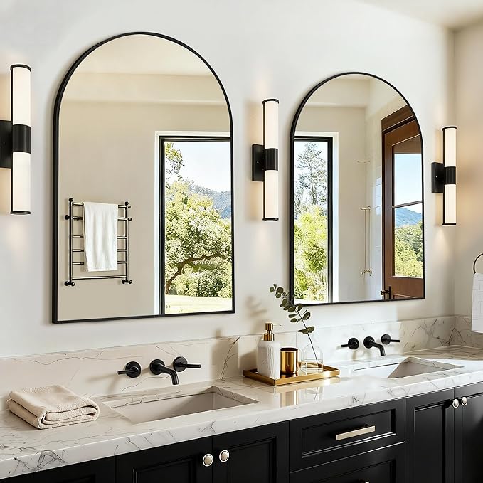 Arched Bathroom Vanity Mirror for Over Sink, 2 Pack 30”x20”, Black by LawadaMirror