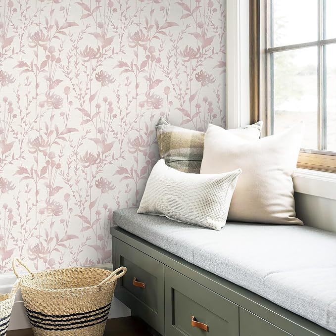HeloHo Peel and Stick Wallpaper Pink Floral Leaf Wall Paper Self Adhesive Removable Waterproof Contact Paper for Living Room Bedroom Decor 16.1" X 196.8" - Image 6