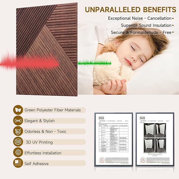 Acoustic Wall Panels,6 Pack,23.6"x23.6",Red Sandalwood | Peel and Stick Wall Panels,Decorative 3D UV Printing with Wood Print,High-Density 100% Polyester Fiber Sound Absorbing Panels - Image 3