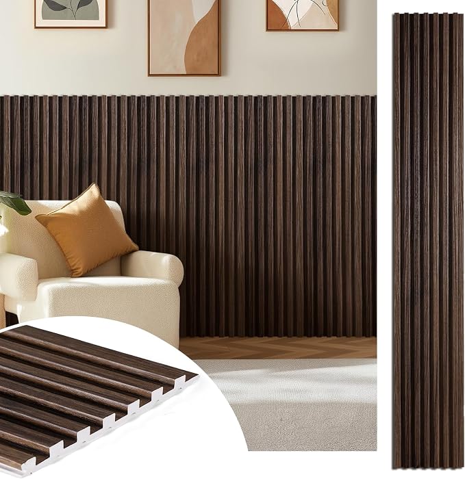 WPC Acoustic Slat Wall Panels 16-Pack 47.2'' x 6'' (Cover Approx.32 sq.ft) | Accent 3D Wall Panel for Interior Wall Decor, Waterproof Fluted Textured Panel Wall Slats,Solid Walnut by LARWORKS