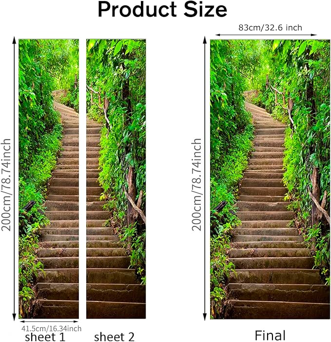 Door Stickers Peel and Stick Murals - Wall Covers Decorative Decal Forest | 30.3"W x 78.7"H, 3D Path&Trees Wallpaper，Waterproof Removable Opaque Vinyl Self Adhesive Fake Door Decor for Home Office - Image 2