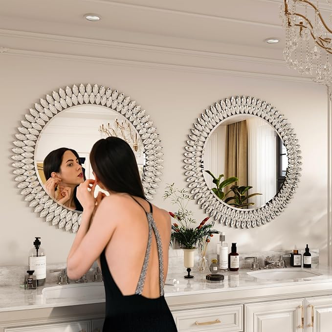 Kelly Miller 32" Jeweled Luxury Round Decorative Wall Mirror - Image 5