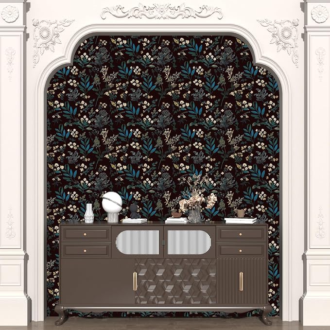 Laatse Vintage Floral Peel and Stick Wallpaper 17.5'' x 118'', Green Blue | Self Adhesive/Removable/Waterproof/Thick Vinyl Contact Paper for Bathroom Bedroom Shelf Cabinet Drawer,Prepasted,Easy Peel - Image 5