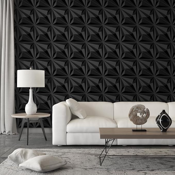33-Pack 3D Wall Panels Black for Interior Wall Decor, Waterproof PVC Diamond Texture Accent Wall Panels for Gaming Room Living Room Bedroom Office, 12"x12" Matte Black Geometric Wall Tiles - Image 7