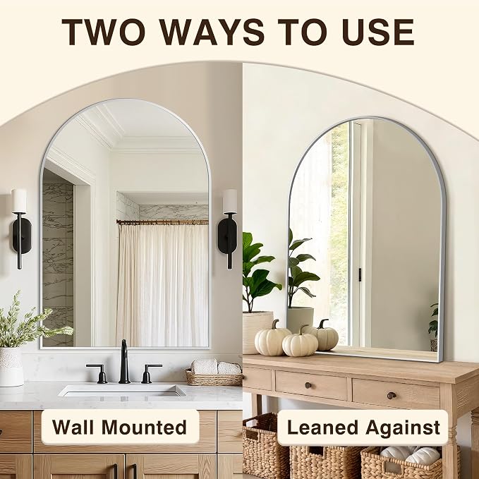 Arched Bathroom Vanity Mirror for Over Sink, 38”x26”, Silver - Image 7