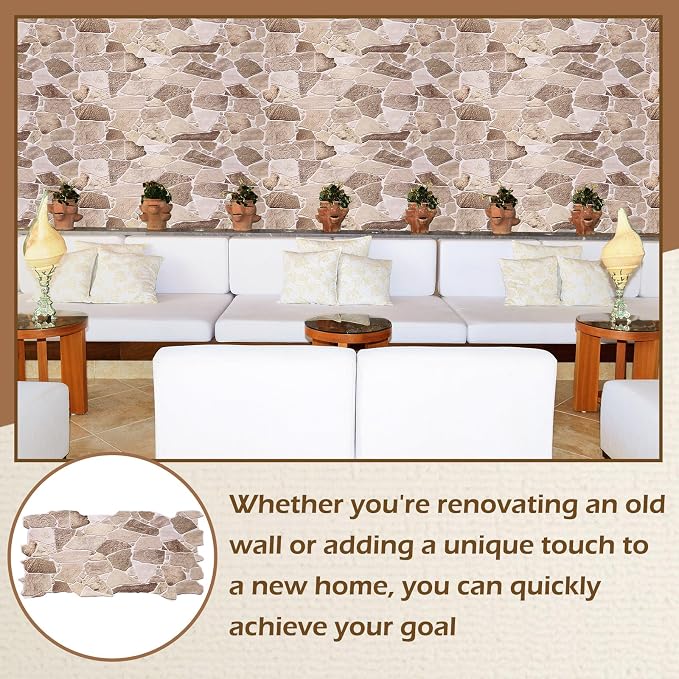 3D Faux Stone Wall Panels 12 Pack Covers 55.6 Sq ft, 38.6" x 18.9" | Peel and Stick, Lightweight PVC Wall Tiles for Interior Accent Walls Living Room TV Background Fireplace Surround(5.16m2) - Image 5