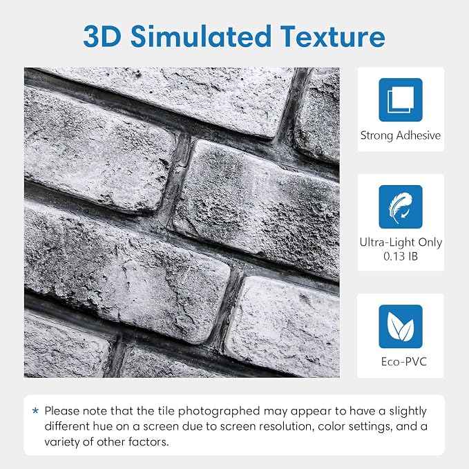 COMSTICKC 3D Faux Brick Wall Panels Peel and Stick, 10 Pcs 11.8" x 11.8" | Gray, Not Real Brick, PVC Brick Sticker Decorative Wall Covering Wallpaper for Quick DIY Wall Upgrades, Cover 9.7 sq ft - Image 3