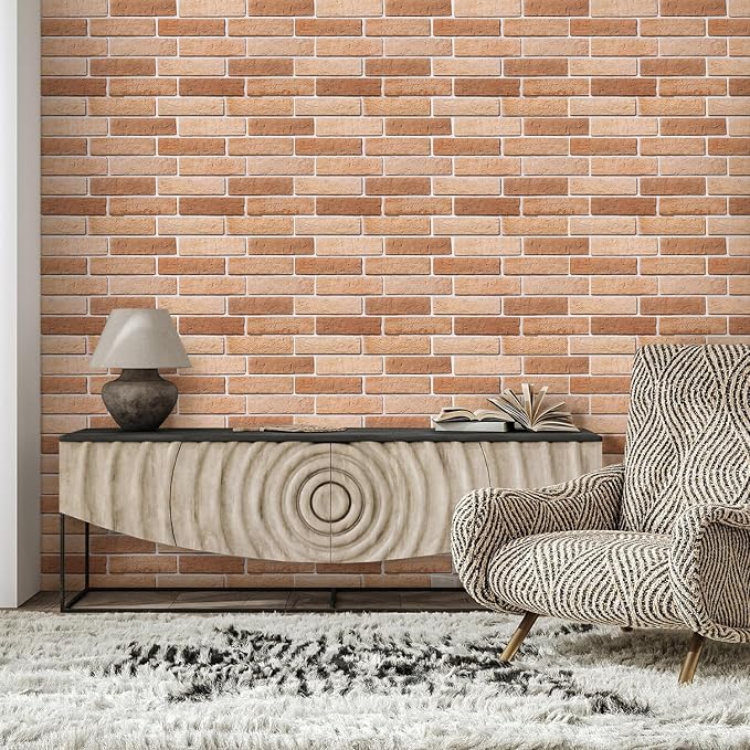COMSTICKC 3D Faux Brick Wall Panels Peel and Stick, 10 Pcs 15.7" x 11.8" | Light Brown, Not Real Brick, Thin PVC 3D Fake Brick Decorative Tiles Sticker for Easy DIY Interior Decor, Cover 12.9 sq ft - Image 7
