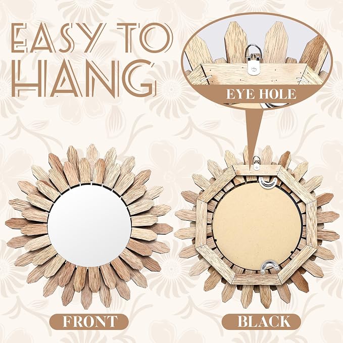 Fourluoo 3 Pack Boho Wall Decor Mirror Wood Sunburst Mirror Rustic Farmhouse Wall Art Decor for Room Home Living Room Bedroom Entryway - Image 5