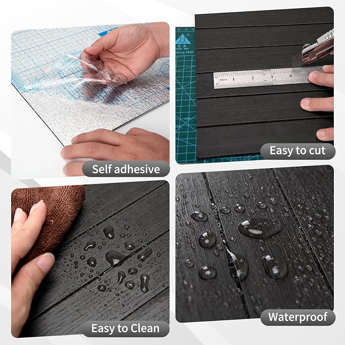 AMZDEPOT Peel and Stick Wood Panels for Wall, 6 Pack, Black Wood | Self-Adhesive Slat Wall Panels, PVC Thick, 3D Wood Grain Wallpaper, for Walls and Ceilings, 48"x15.75", Packed in Long Boxes - Image 5