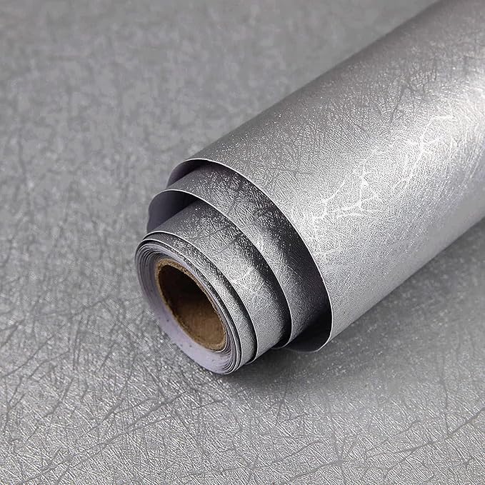 Silver Grey Wallpaper Peel and Stick Embossed Self Adhesive Contact Paper | 15.7" X 590.5" Removable Home Decoration Silk Vinyl Wrap Cabinet Countertops Furniture Renter Friendly Shelf Paper by Abyssaly
