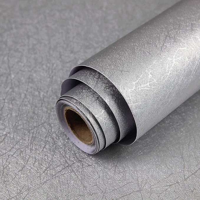 Silver Grey Wallpaper Peel and Stick Embossed Self Adhesive Contact Paper | 15.7" X 393.7" Removable Home Decoration Silk Vinyl Wrap Cabinet Countertops Furniture Renter Friendly Shelf Paper by Abyssaly