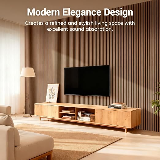 TONOR Wood Slatwall Panels, 4 Pack 47.2" x 23.6"/ 120 x60cm(31ft²) Acoustic Wall Panels, Wood Slat Acoustic Panels for Noise Cancelling and Home Decor, Living Room, Bedroom, Office, Room Decor, Walnut - Image 5