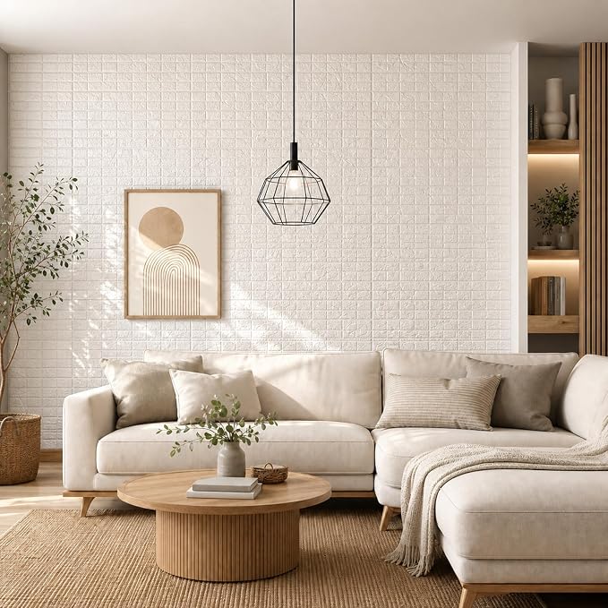 3D Wall Panels Peel and Stick Faux Foam Brick Wallpaper Covering | White 20 PCS 11.8"×11.8" Self Adhesive Stone Wall Tiles for DIY Interior Wall Decor - Image 3
