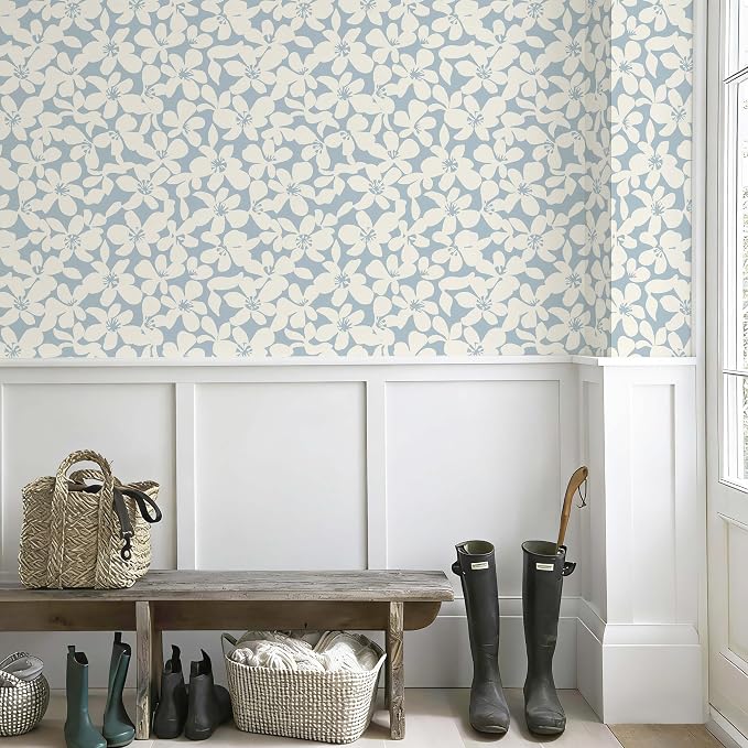 Heroad Floral Peel and Stick Wallpaper Boho Blue and Beige Contact Paper Self-Adhesive Removable Wall Paper for Cabinets Drawers Bedroom Bathroom Wall Decor Waterproof Vinyl Roll 17.3''x78.7'' - Image 3