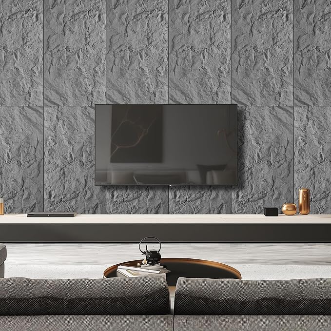 Faux Stone Wall Panel 43.3''x23.6'', Mountain Rock Design, Cement | 4 Pack PU Stone Wall Panels for Interior Wall Decor, Bedroom, Living Room, Office - Image 6