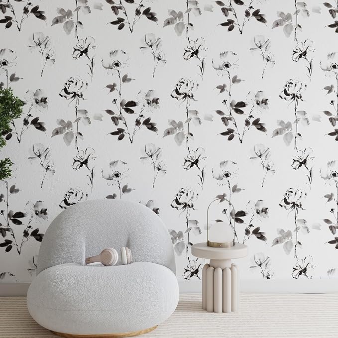 Hopepak Floral Wallpaper Peel and Stick Black and White Flower Peel and Stick Wall Paper Modern Contact Paper Removable Self Adhesive Wallpaper for Bathroom Bedroom Cabinet Decor Vinyl 17.3" x 78.7" - Image 7