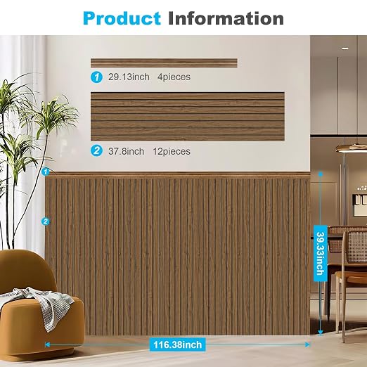 Art3d Beadboard Wainscoting Wall Panel Kit for Wall, 37.8 x 9.84 Inch, Teak | 12-Piece Panels + 4 Edge Trims, 31 Sq.Ft. Coverage, Lightweight, Water-Resistant, Easy to Trim, for Living Room, Bedroom - Image 5