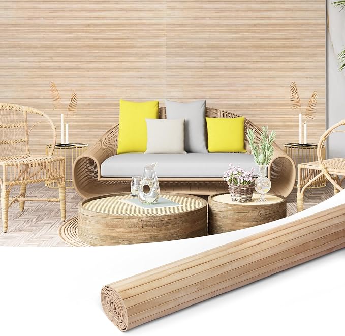 Art3d 48 x 96 in Natural Bamboo Wall Panel, 1-Pack, Light-Carbonized | Renewable Raw Board, Waterproof, No Emission, Wear-Resistant, Freely Cuttable, Stylish Wall Decor for Bedroom and Office by Art3d
