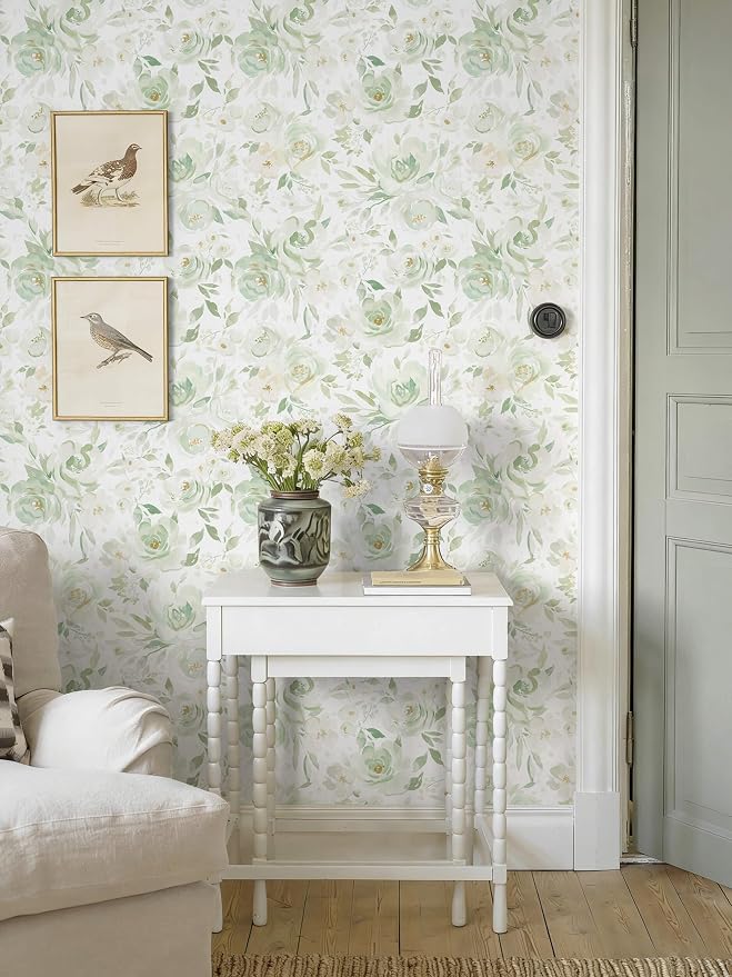Heroad Green Peel and Stick Wallpaper Floral Contact Paper 17.3''x393'' Large Flower Wallpaper Watercolor Rose Removable Self-Adhesive Wall Paper for Cabinets Bedroom Bathroom Stick on Walls - Image 6