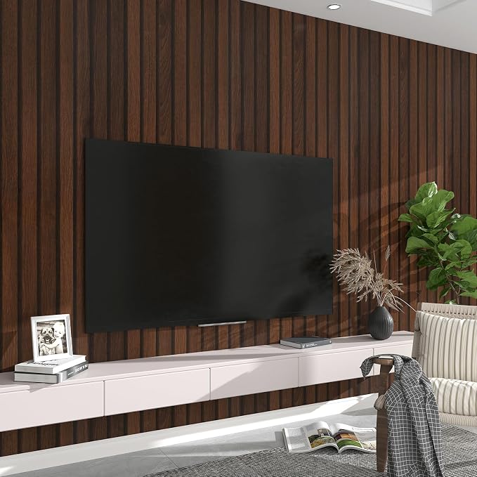 LaCheery 160x24 Inch Faux Wood Slat Wall Panel Wallpaper for Bedroom Walls Dark Brown Wood Peel and Stick Wallpaper Removable Contact Paper Wood Look Vinyl Wrap Self Adhesive Wall Paper Roll Furniture - Image 6