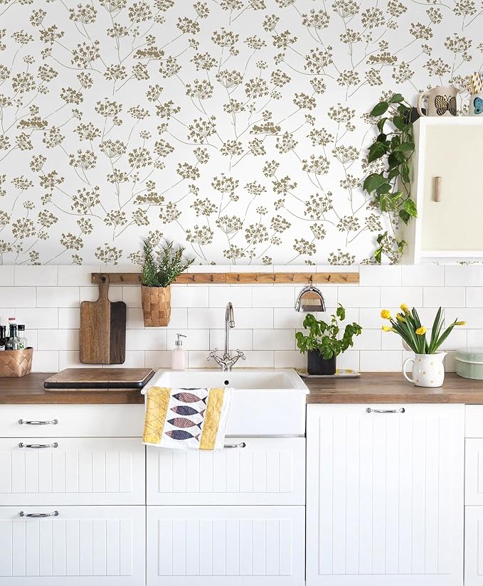 Hopepak 17.3"×197" Peel and Stick Wallpaper Floral Beige Contact Paper for Bathroom Leaf Removable Self Adhesive Wall Paper for Bedroom Modern Wallpaper for Walls Living Room Vinyl - Image 6
