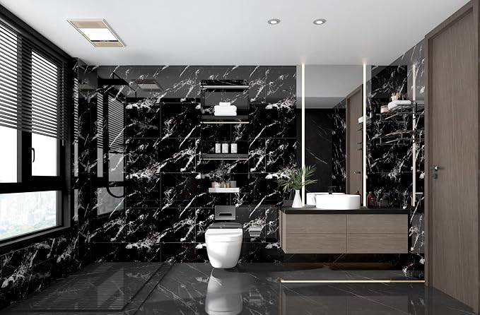 Haimin 3D Wall Panels Peel and Stick Marble Tile Look 10 Pack Waterproof | Lightweight, each 23.6x11.8in, total 19.4 sq ft. Kitchen&bath backsplash, bedroom/living rm decor. faux marble tile Black - Image 7