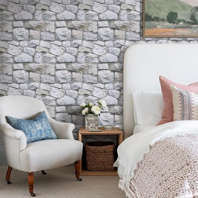 3D Peel and Stick Faux Stone Wall Panels 11.8" x 11.8" 10-Pack | Gray, Stone-Look Textured Wall Sticker, Thin Lightweight PVC Self Adhesive Wall Tiles for Interior Decor, Cover 9.7 sq ft - Image 6