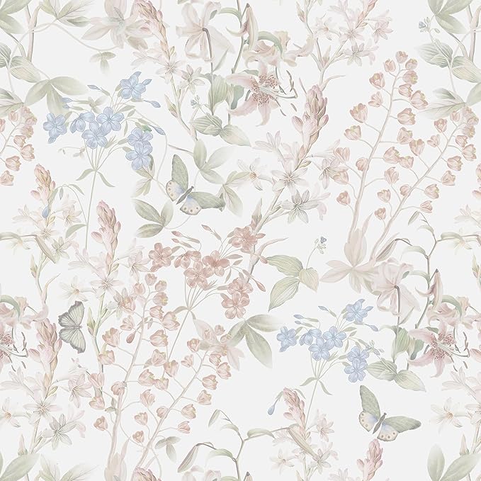 Dimoon 197"x17.3" Floral Wallpaper Pink Peel and Stick Wallpaper White Boho Contact Paper Botanical Wildflower Morden Cottage Renter Friendly Bathroom Flower Kitchen Self Adhesive Vinyl Roll by DIYYOURMOON