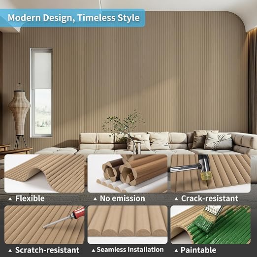 Art3d Roll-Flat Beaded Wood Slat Wall Panel, 1-Pack, 94.5 x 23.6 in, Raw | Flexible, Durable, Crack Resistant, Glue on, Easy to Install, for New Home Buyer, Future Mover to Upgrade Office, Living Room - Image 5