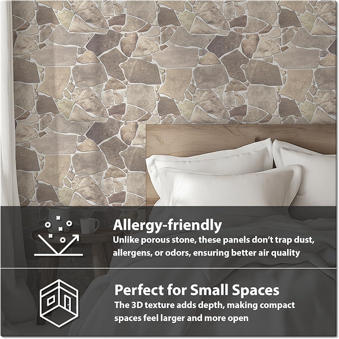 3D Faux Stone Wall Panels, Wild Boulder, Pack of 15, Covers 43.3 Sq Ft | Grey, Beige & Brown, Lightweight PVC, 17.5" x 23.75" (44.5 x 60.3 cm), Decorative Rock Cladding for Accent Wall & Backsplash - Image 5