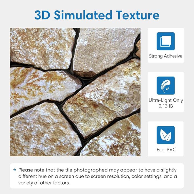 COMSTICKC 3D Peel and Stick Faux Stone Wall Panels for Quick DIY Wall Decor | Brown, 10 Pcs 11.8" x 11.8", Not Real Stone, Lightweight Thin PVC Decorative Tiles Wall Sticker Wallpaper, Cover 9.7 sq ft - Image 3